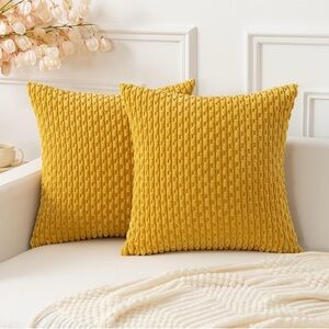 Throw Pillow Covers Corduroy Set of 2, 16x16 Inch, Mustard Yellow